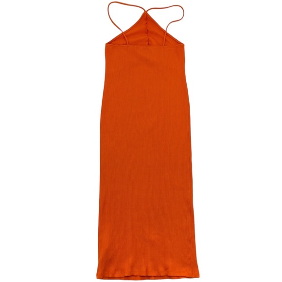 Zara Ribbed Cotton Halter Dress Large Orange - Picture 7 of 16